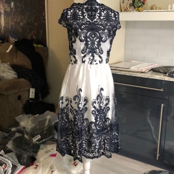 Navy Lace layered scalloped accents midi - Picture 3 of 8